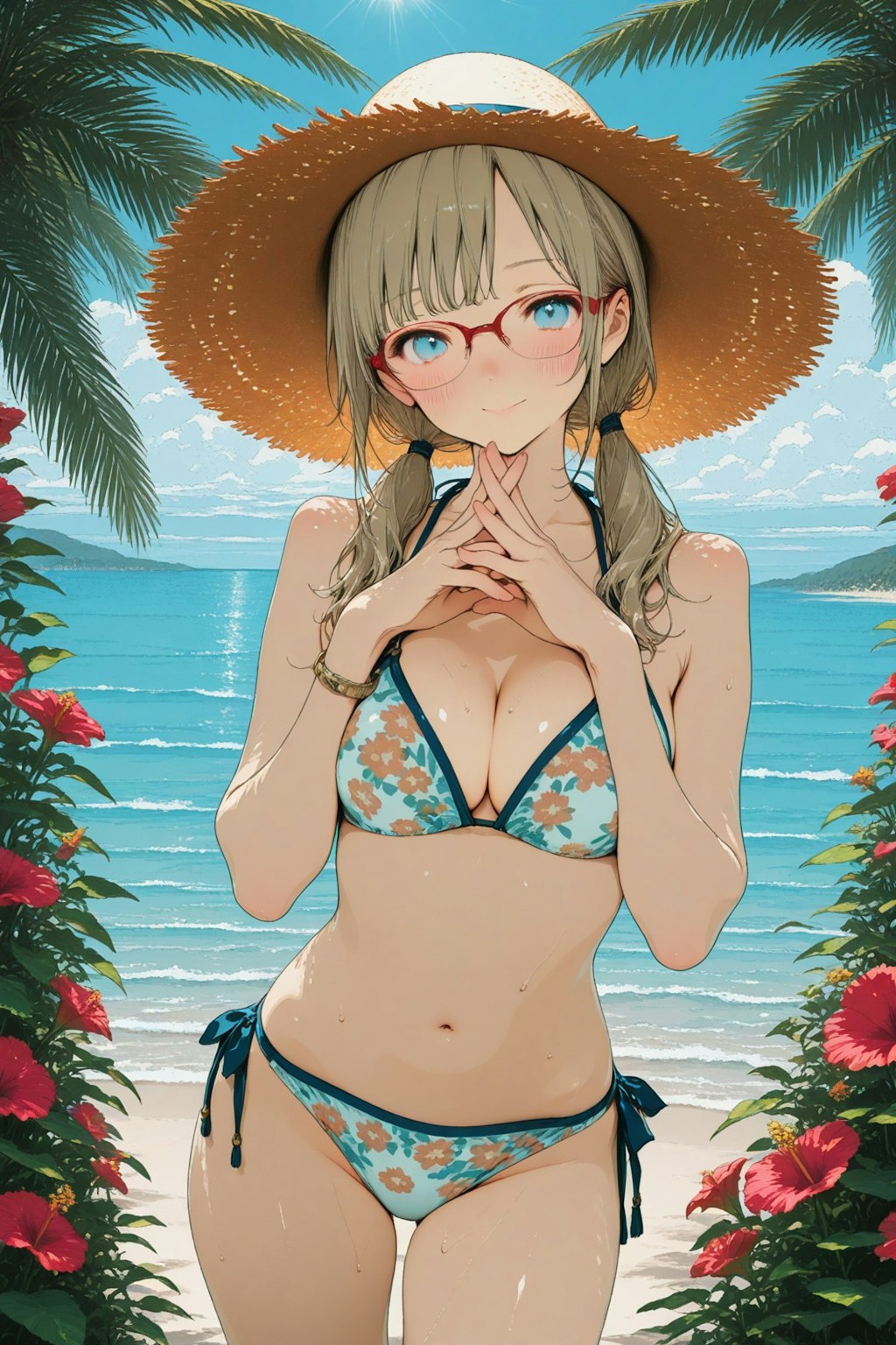 海で水着
