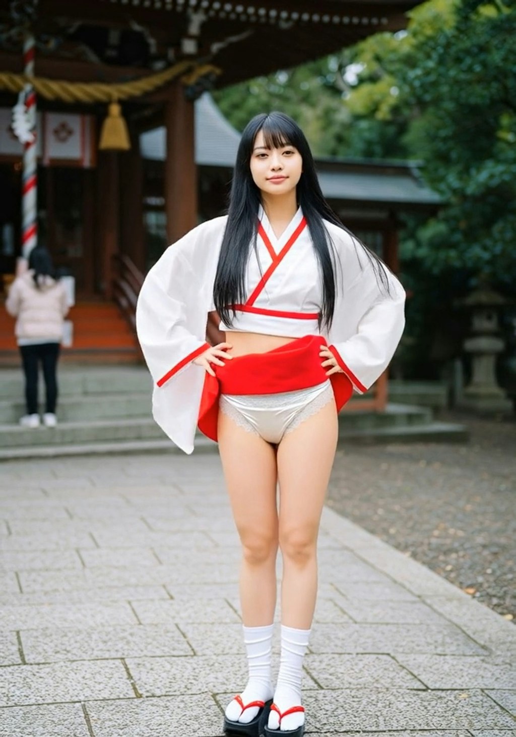 巫女ちゃんたくし上げパンチラ