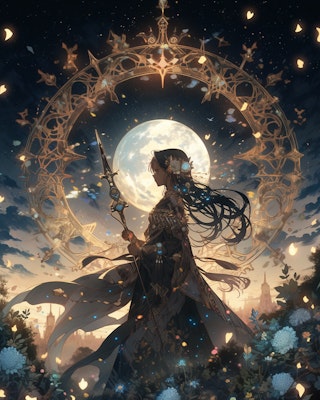 女剣士と曼荼羅の夜空