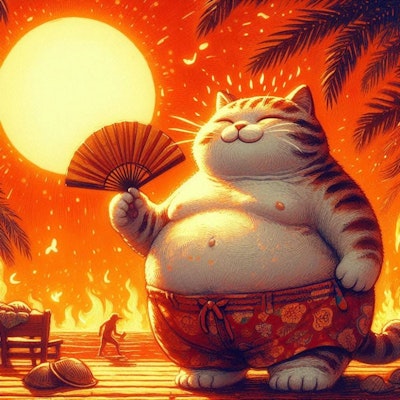 ファンタジー風 暑い夏の太った猫