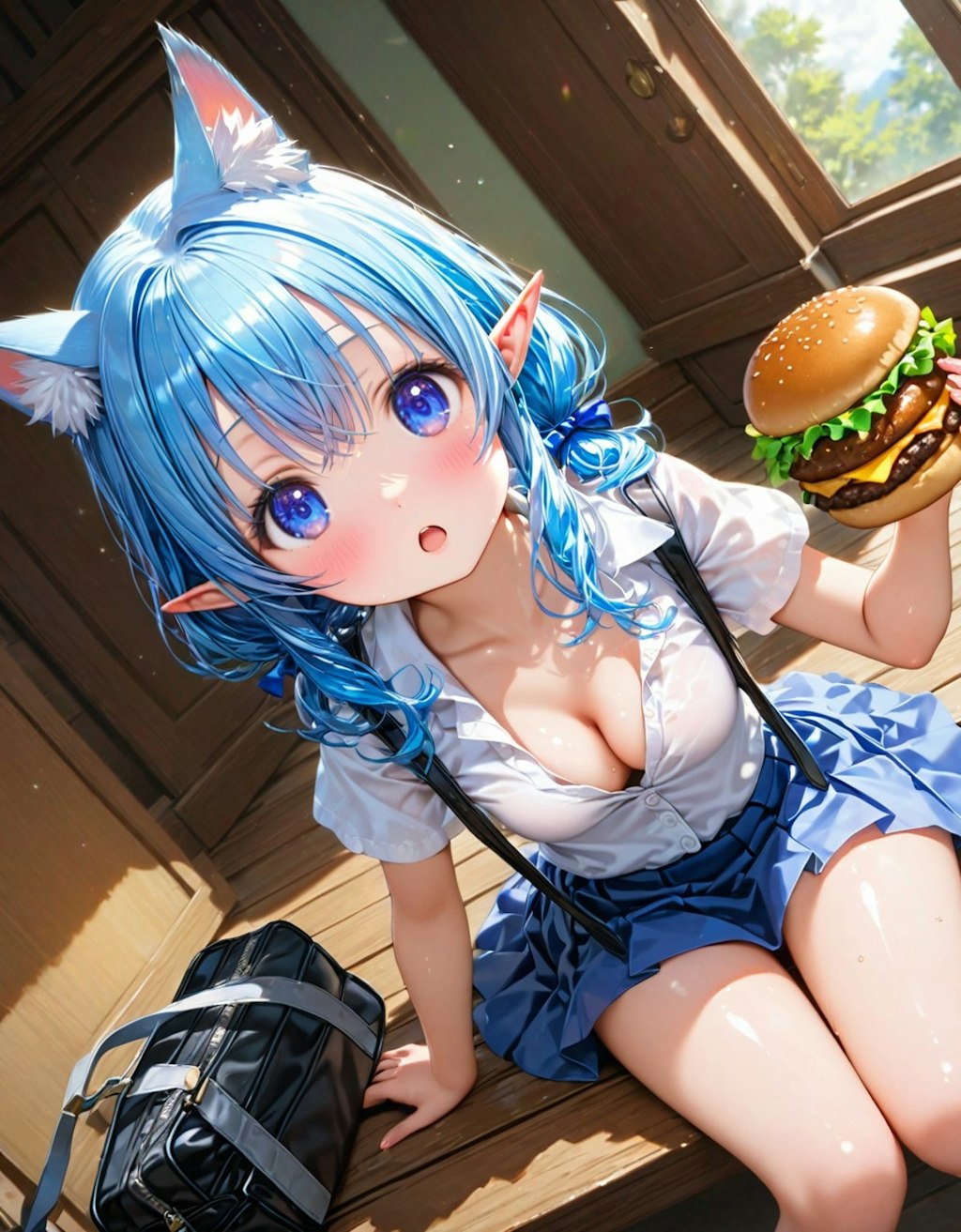 ハンバーガーとケモ耳エルフさん（8枚）