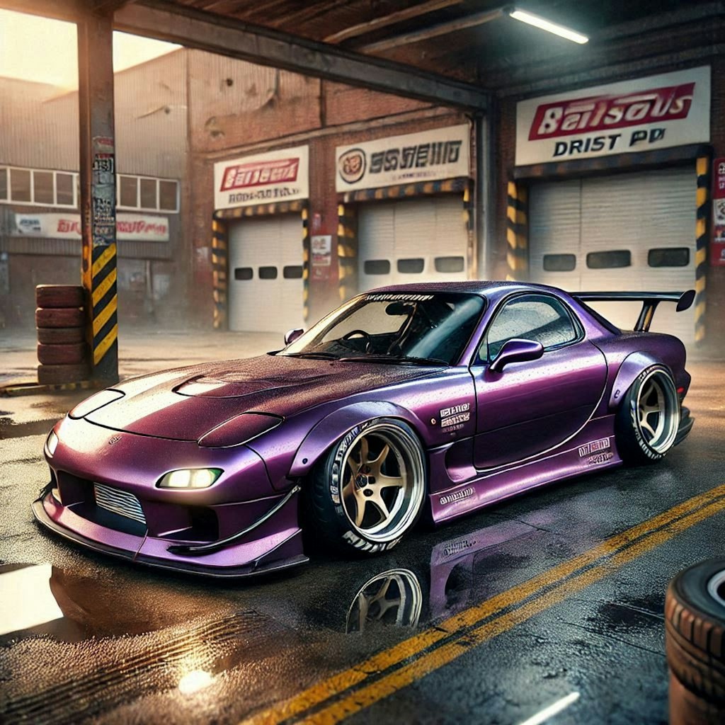 パープルメタリックのFD3Sのドリ車