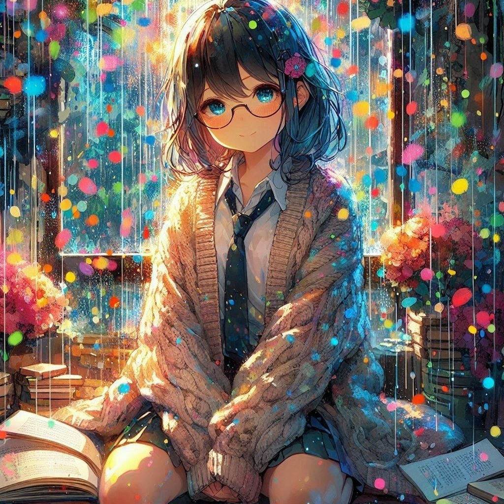 雨の日の読書　メガネ女子