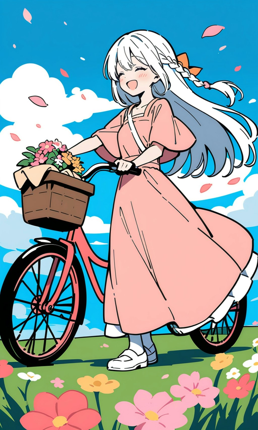 お花と自転車と笑顔