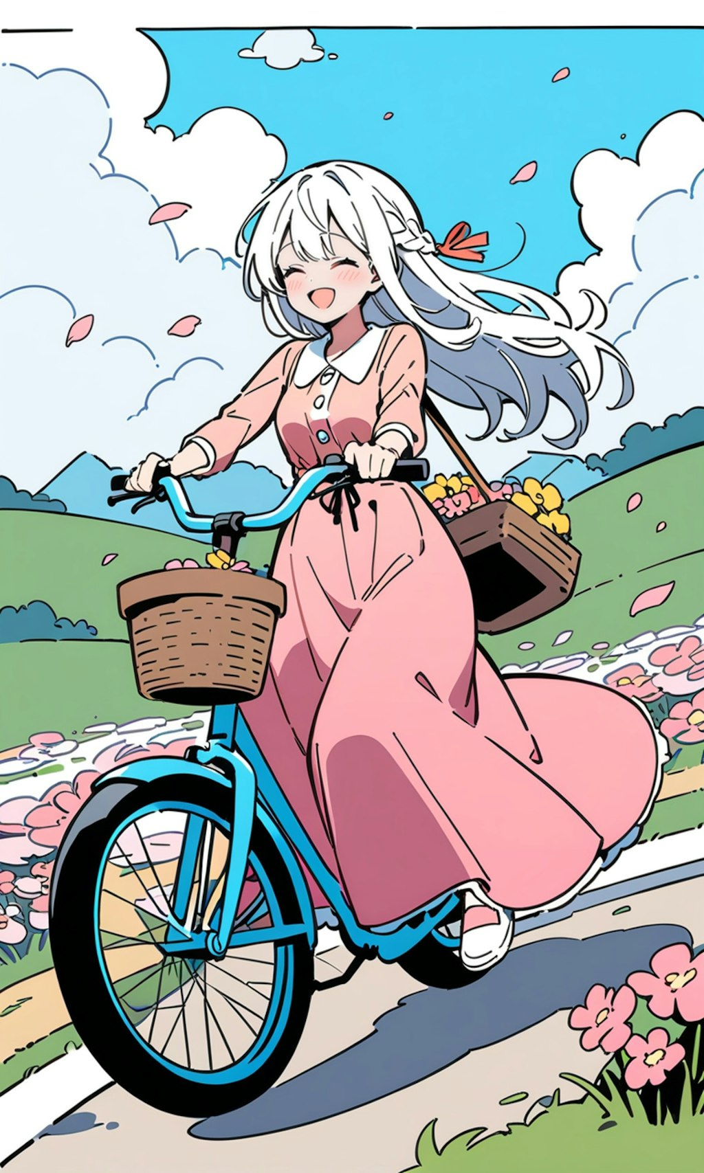 お花と自転車と笑顔