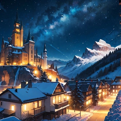 [壁紙] 冬の夜景 ヨーロッパ風城下街-