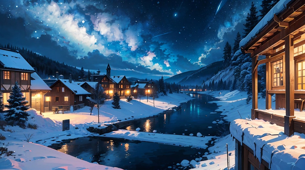 [壁紙] 冬の夜景 ヨーロッパ風城下街-