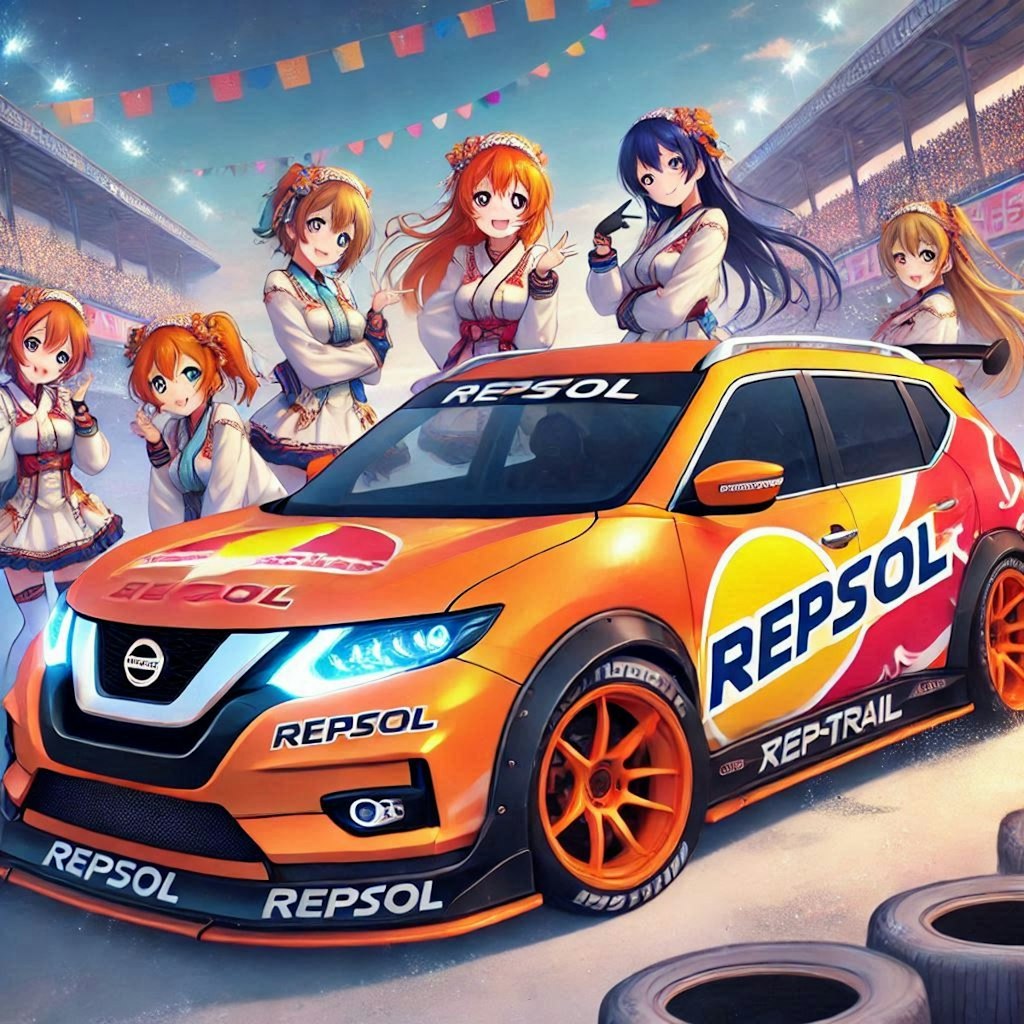 ラブライブキャラとレプソルカラー日産エクストレイルのドリ車