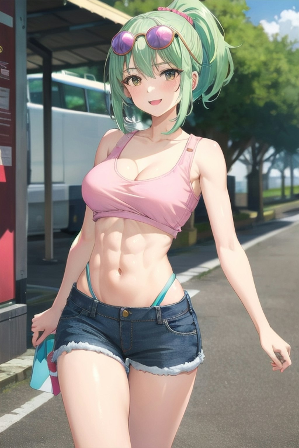 ピンクのタンクトップギャル