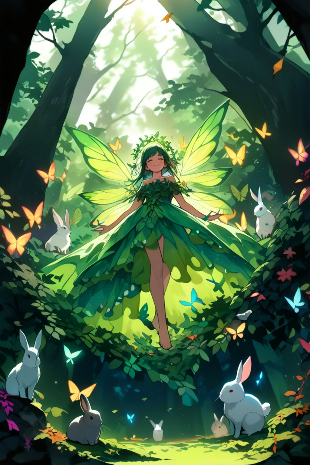 森の中の葉っぱの妖精