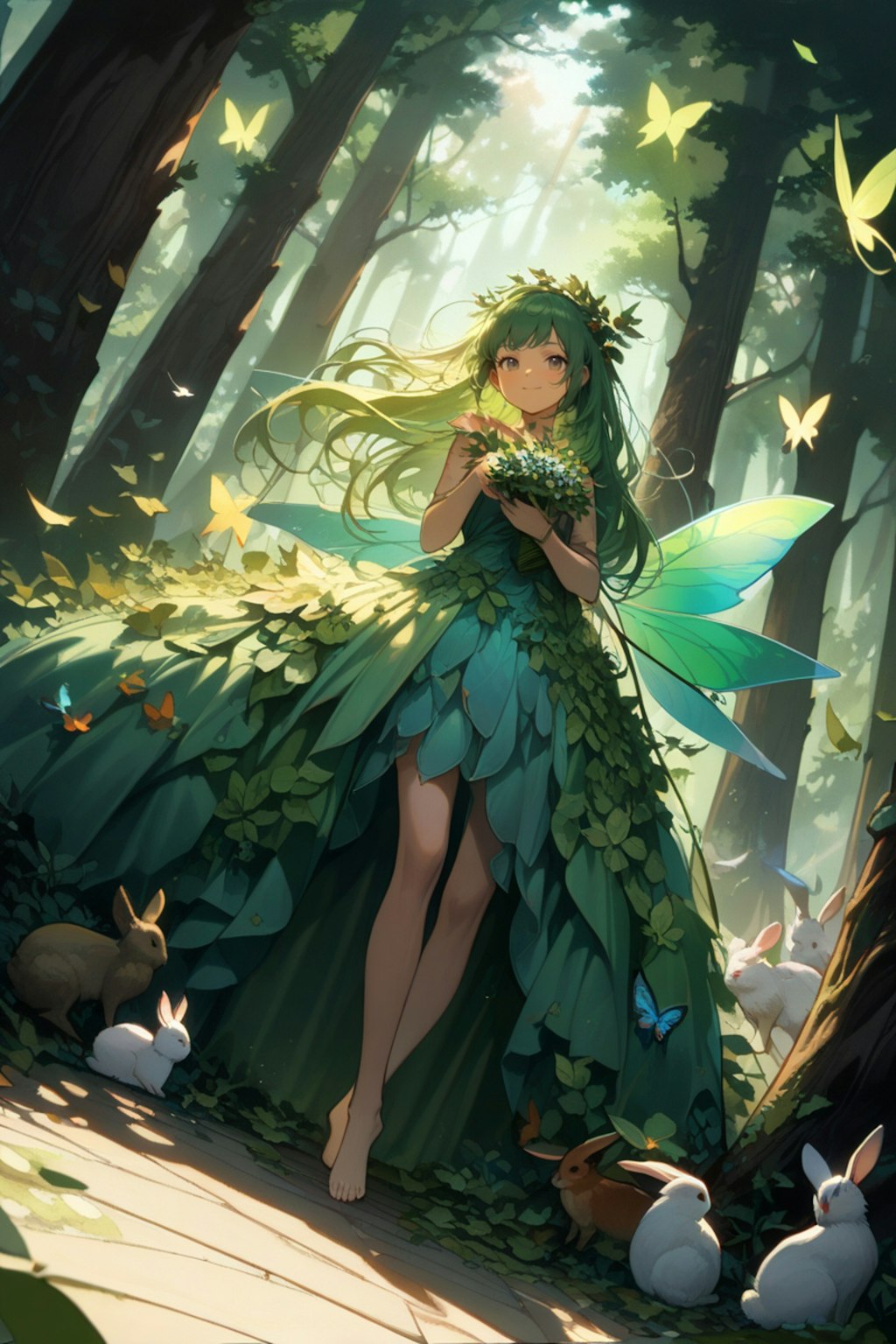 森の中の葉っぱの妖精