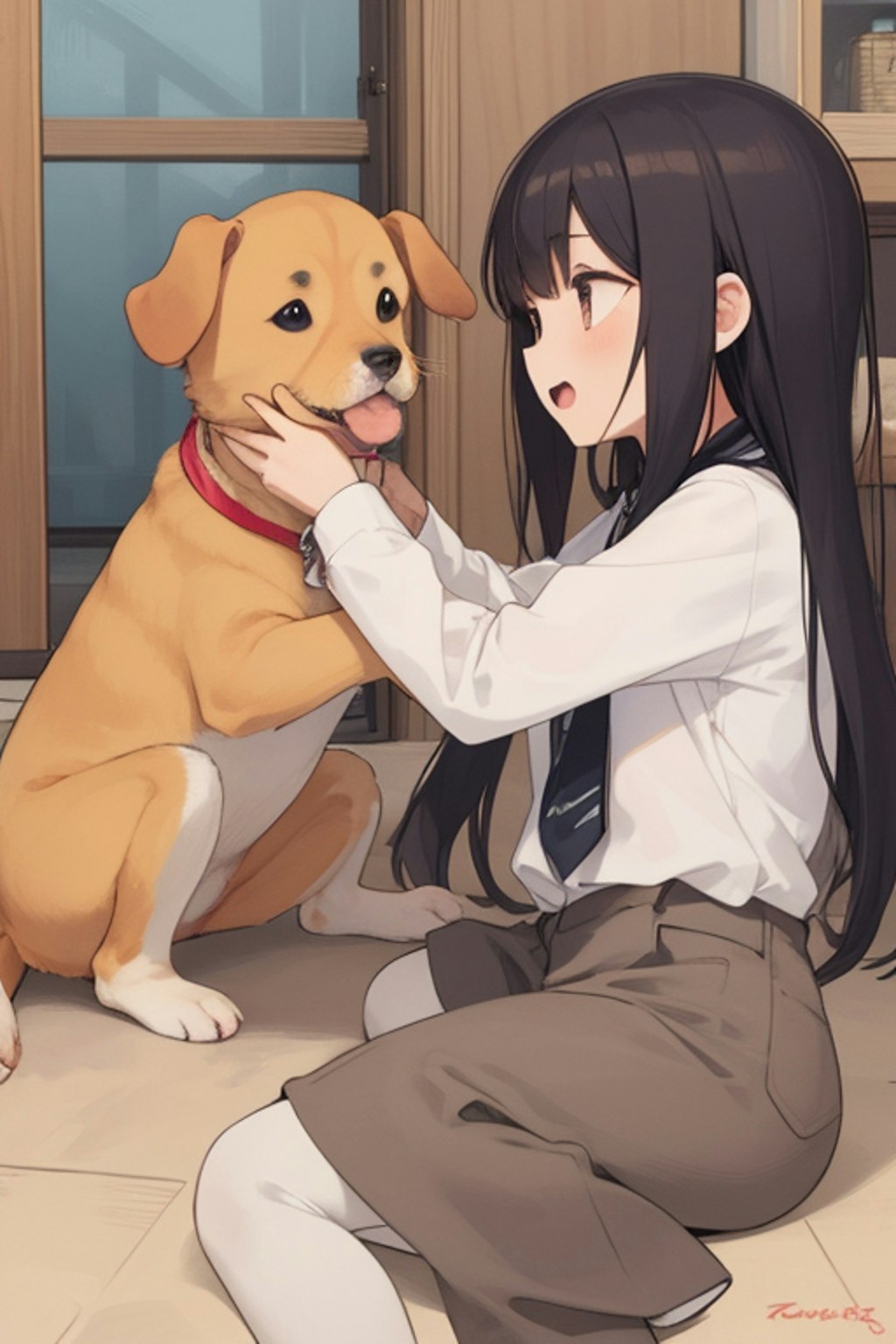 犬とじゃれる