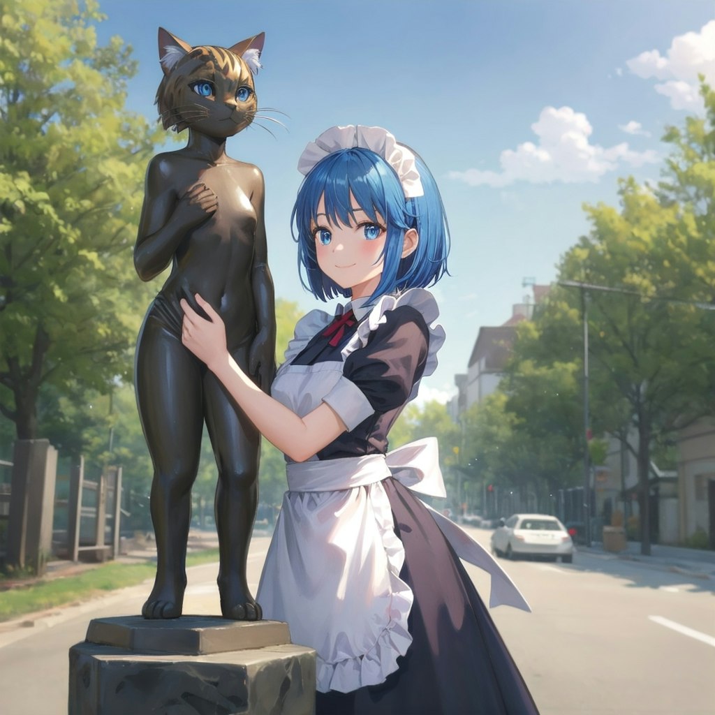 冬景色ブロンズ像とあいちゃんや　弾