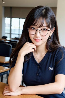 エアコンの効いた学校で、勉強かぁ〜。眼鏡と女子高校生。練習。