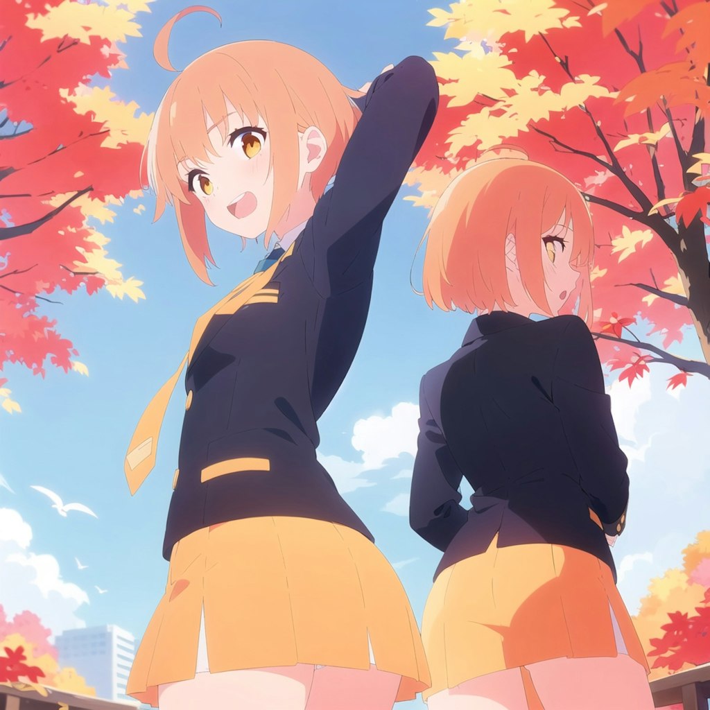 紅葉と少女