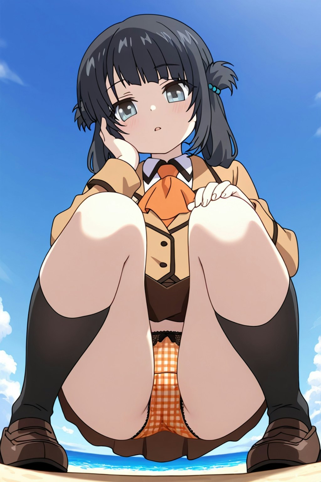 潮留美海の真正面しゃがみパンチラ