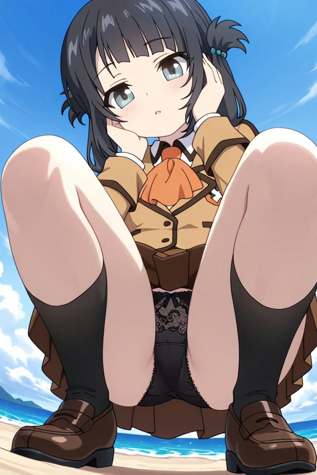 潮留美海の真正面しゃがみパンチラ