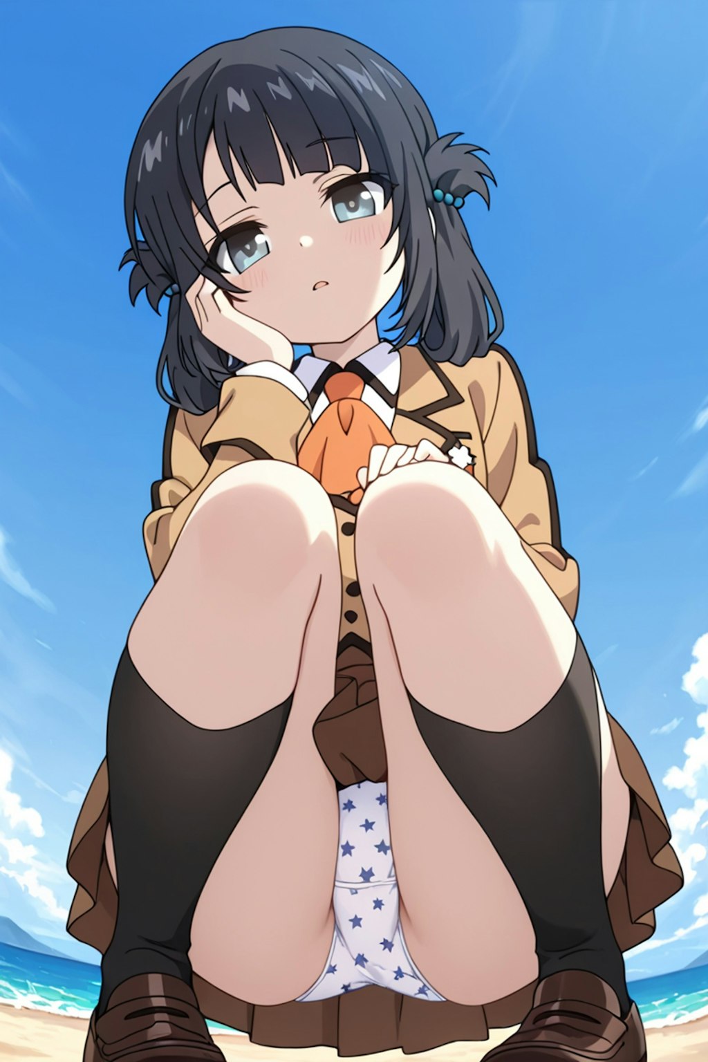 潮留美海の真正面しゃがみパンチラ