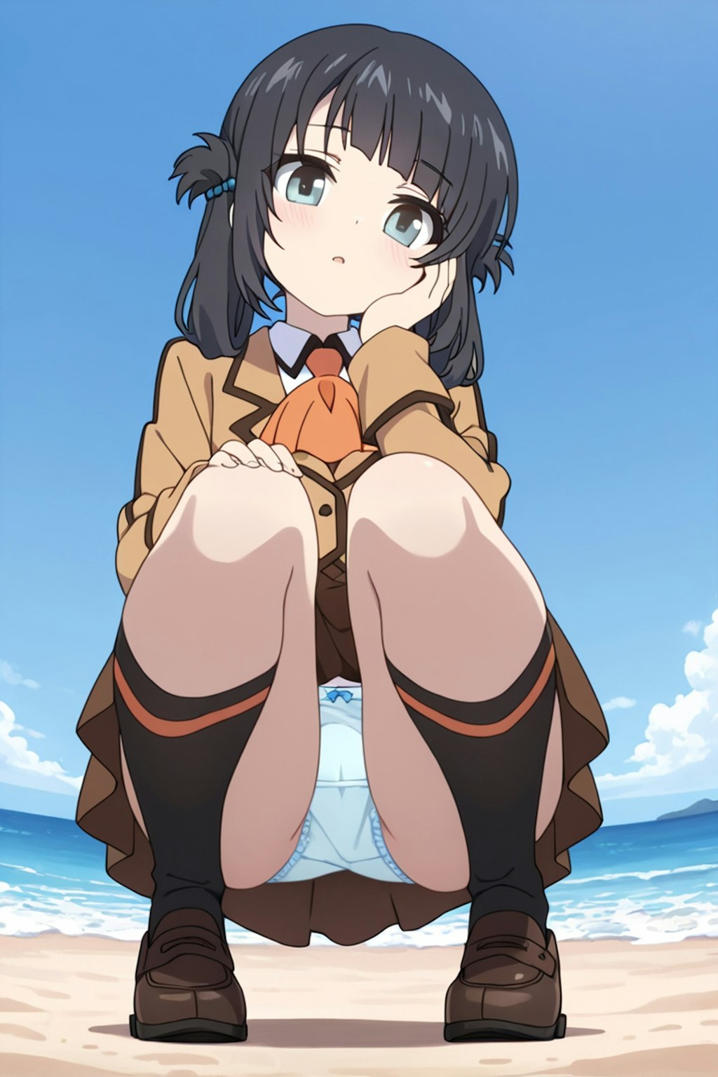 潮留美海の真正面しゃがみパンチラ
