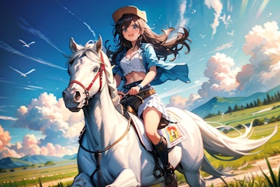 馬を駆る少女。