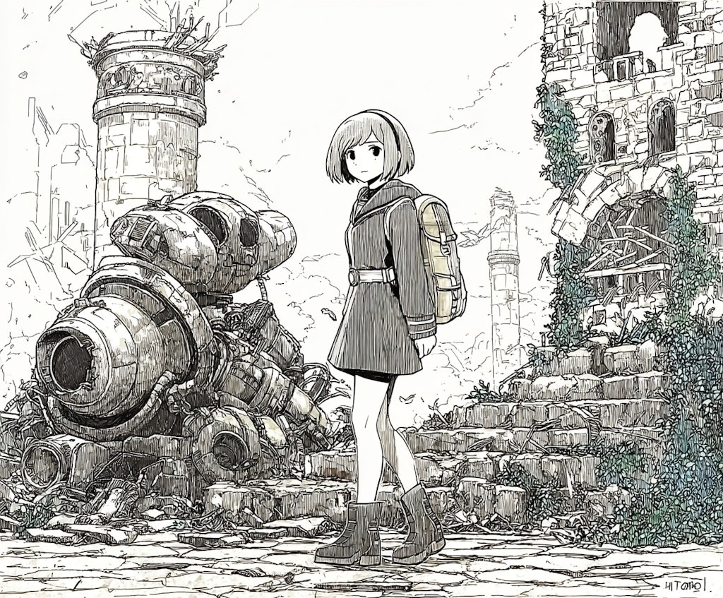 古代遺跡と少女