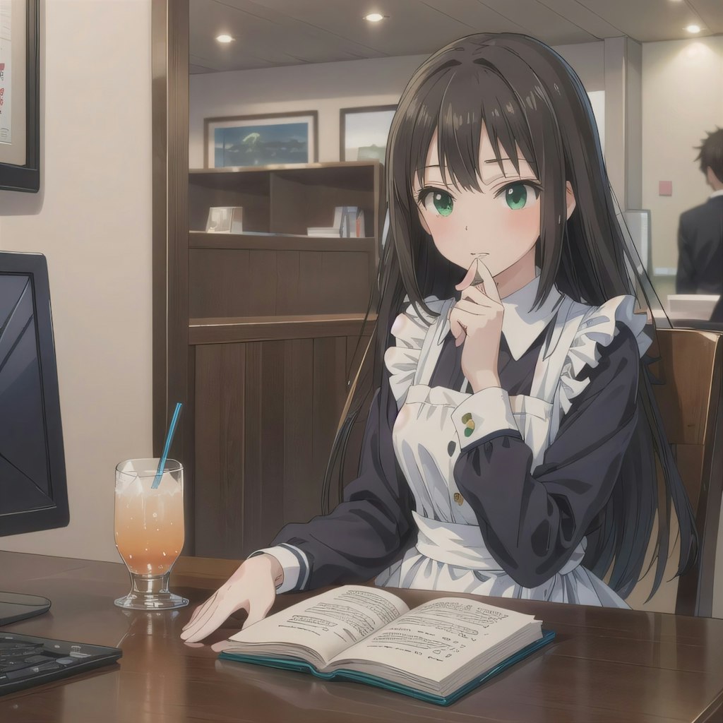 黒髪ロングで漫画喫茶の少女２