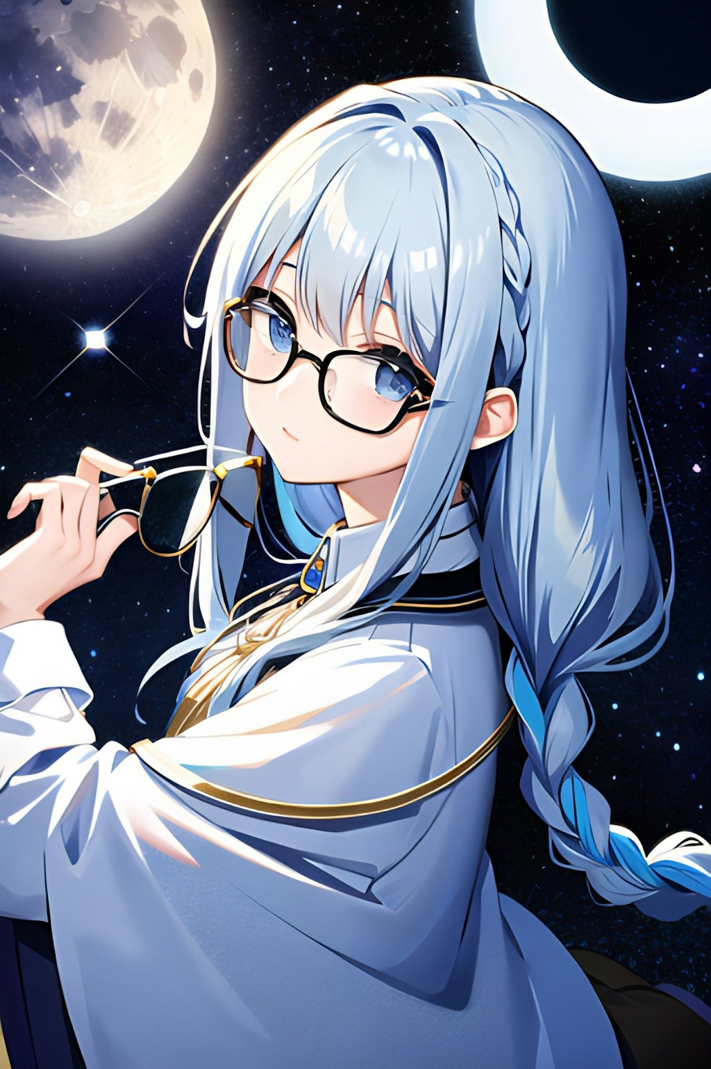 月と満天の星空と眼鏡娘