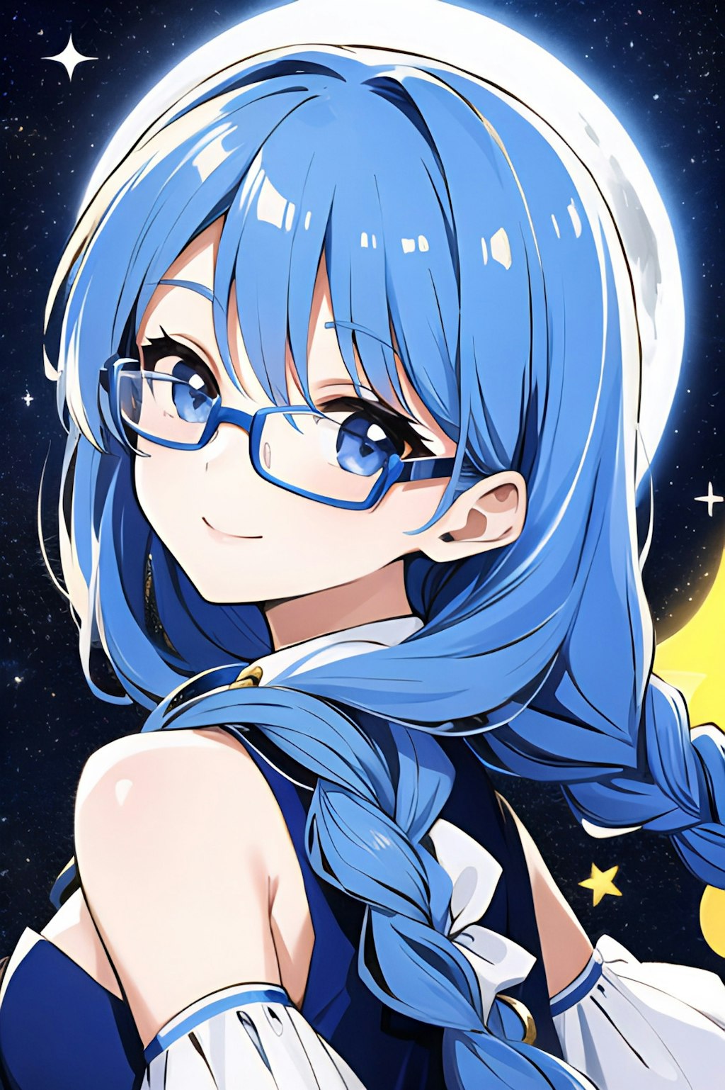 月と満天の星空と眼鏡娘