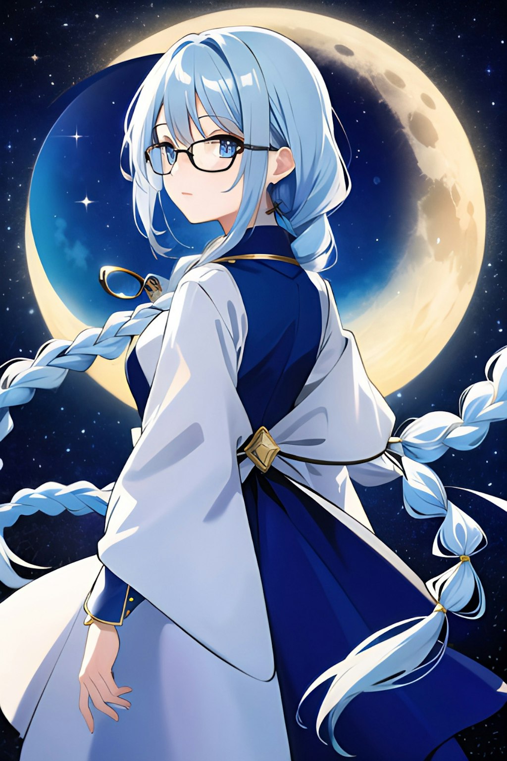 月と満天の星空と眼鏡娘