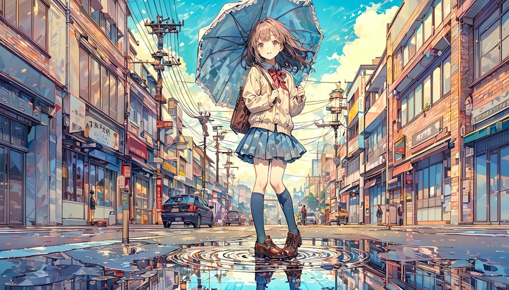 街と水たまり、少女238