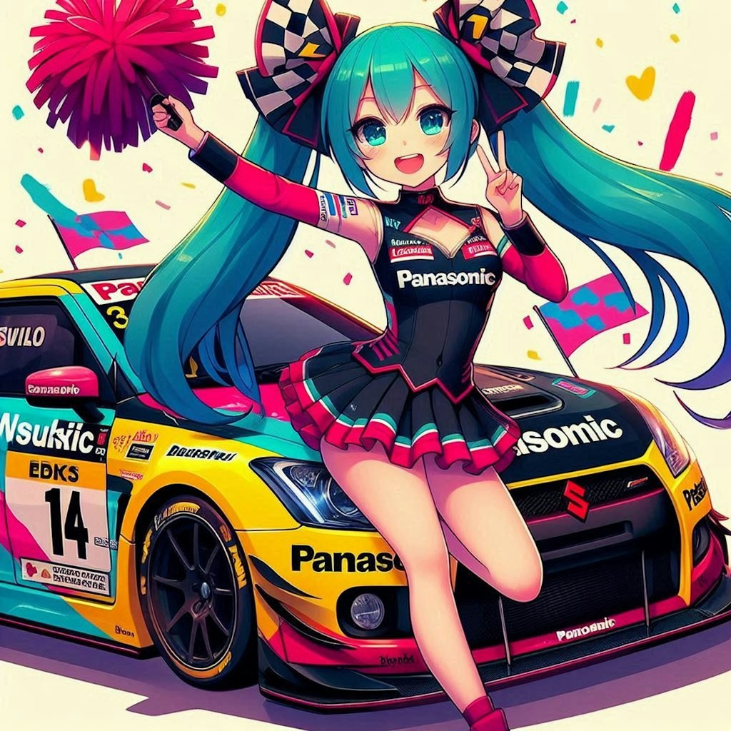 パナソニックカラースズキスイフトスポーツレーシングカーとチアガール初音ミク