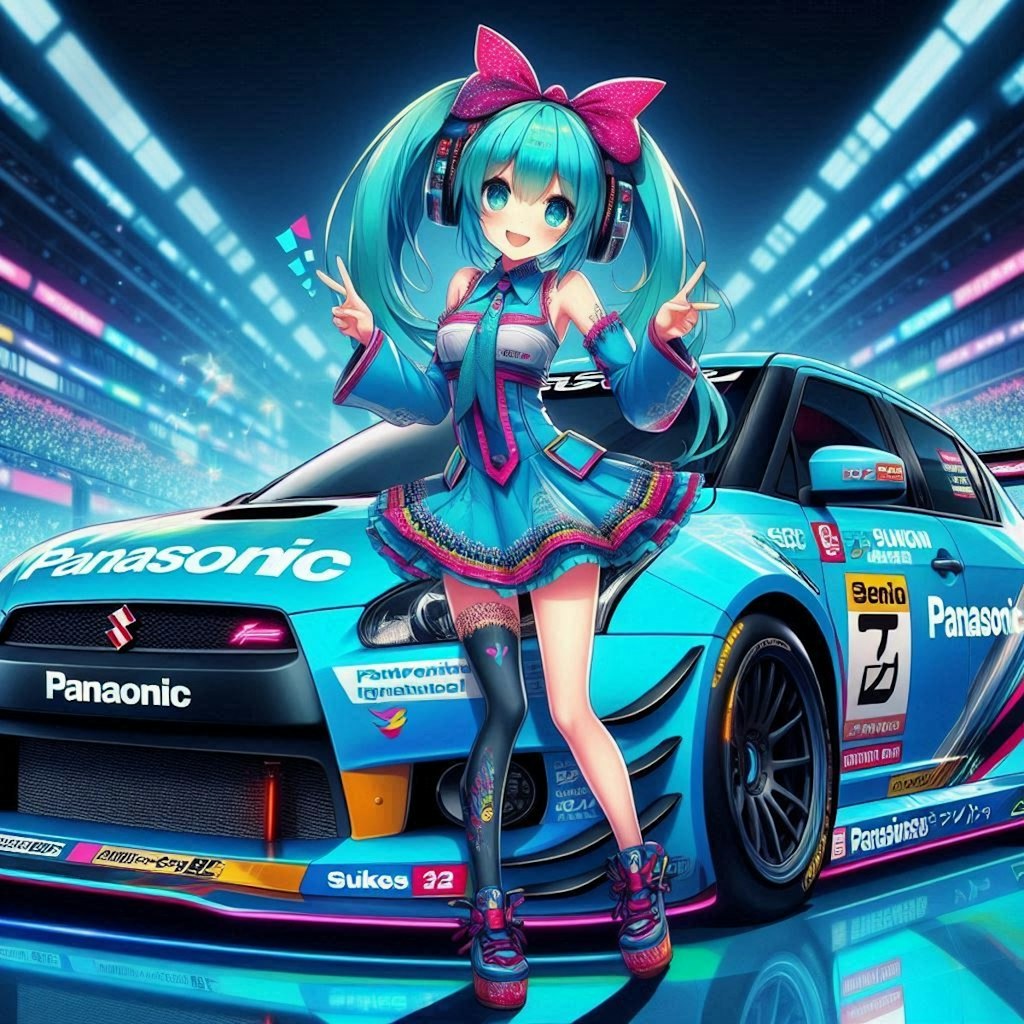 パナソニックカラースズキスイフトスポーツレーシングカーとチアガール初音ミク