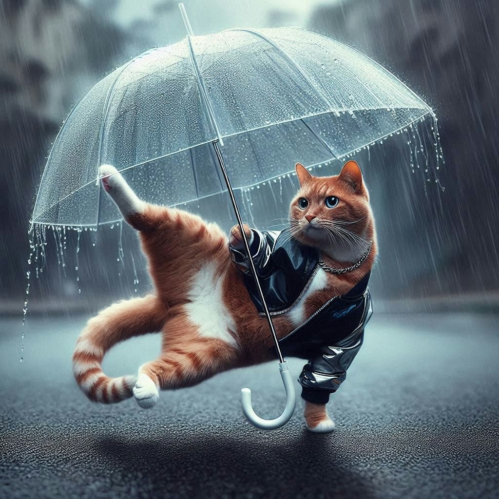 ビニール傘の猫