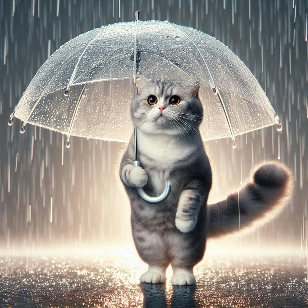 ビニール傘の猫