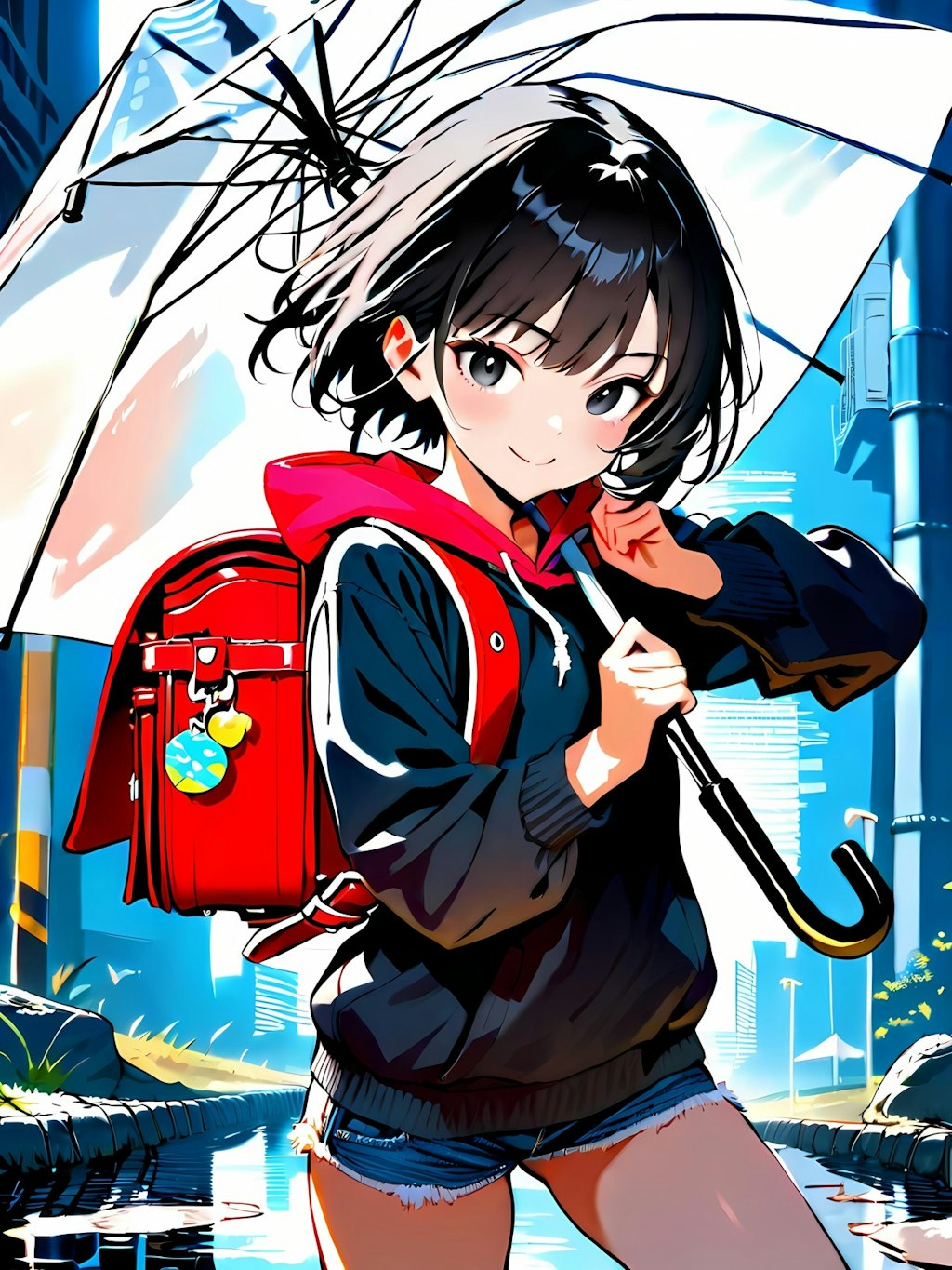 小学生はビニール傘を装備した