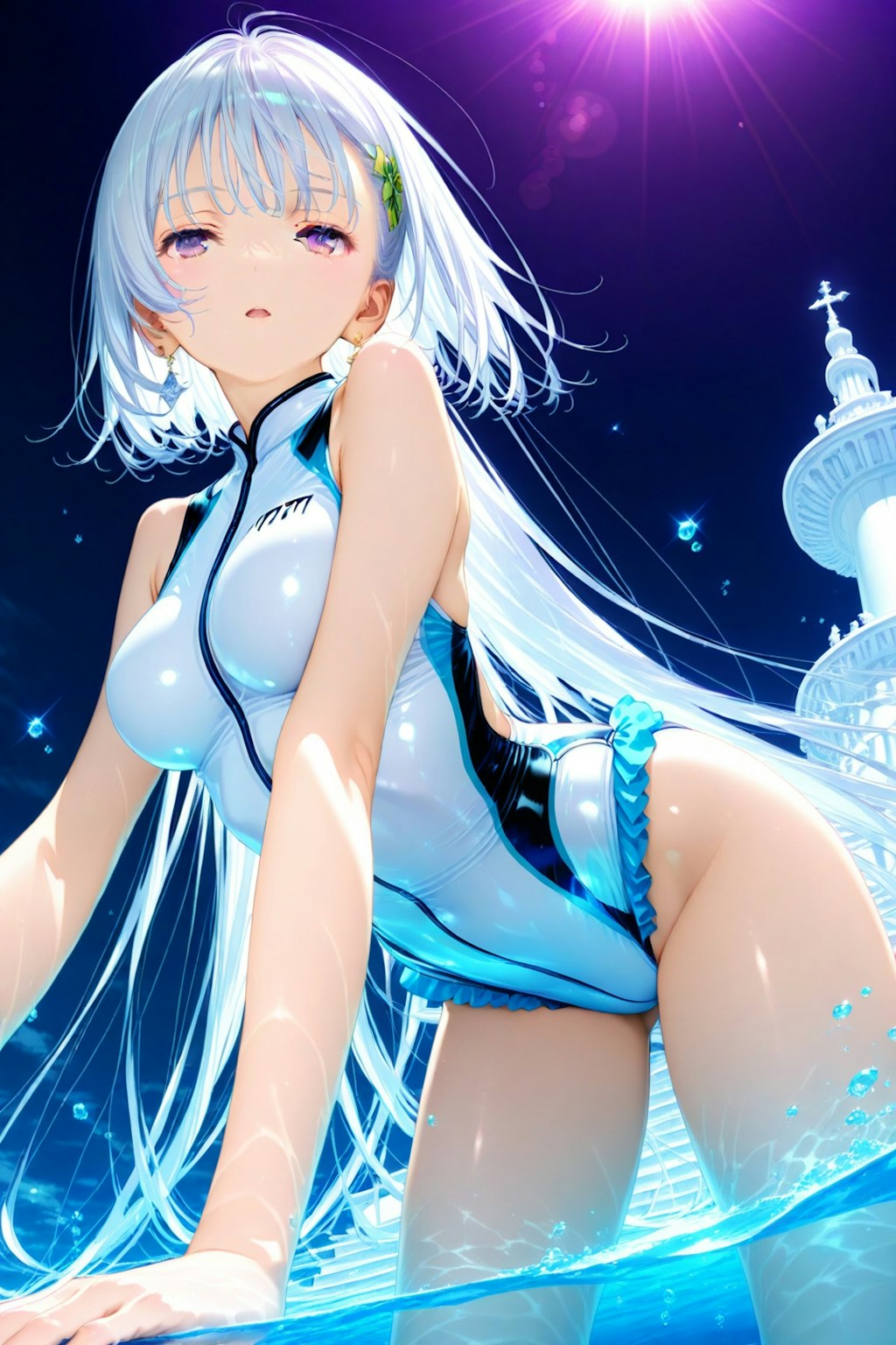 うわぁ～❤️ここがプール施設なんて思わなかったわ❗️この水着もプロの水泳選手が着用してそうよね❤️