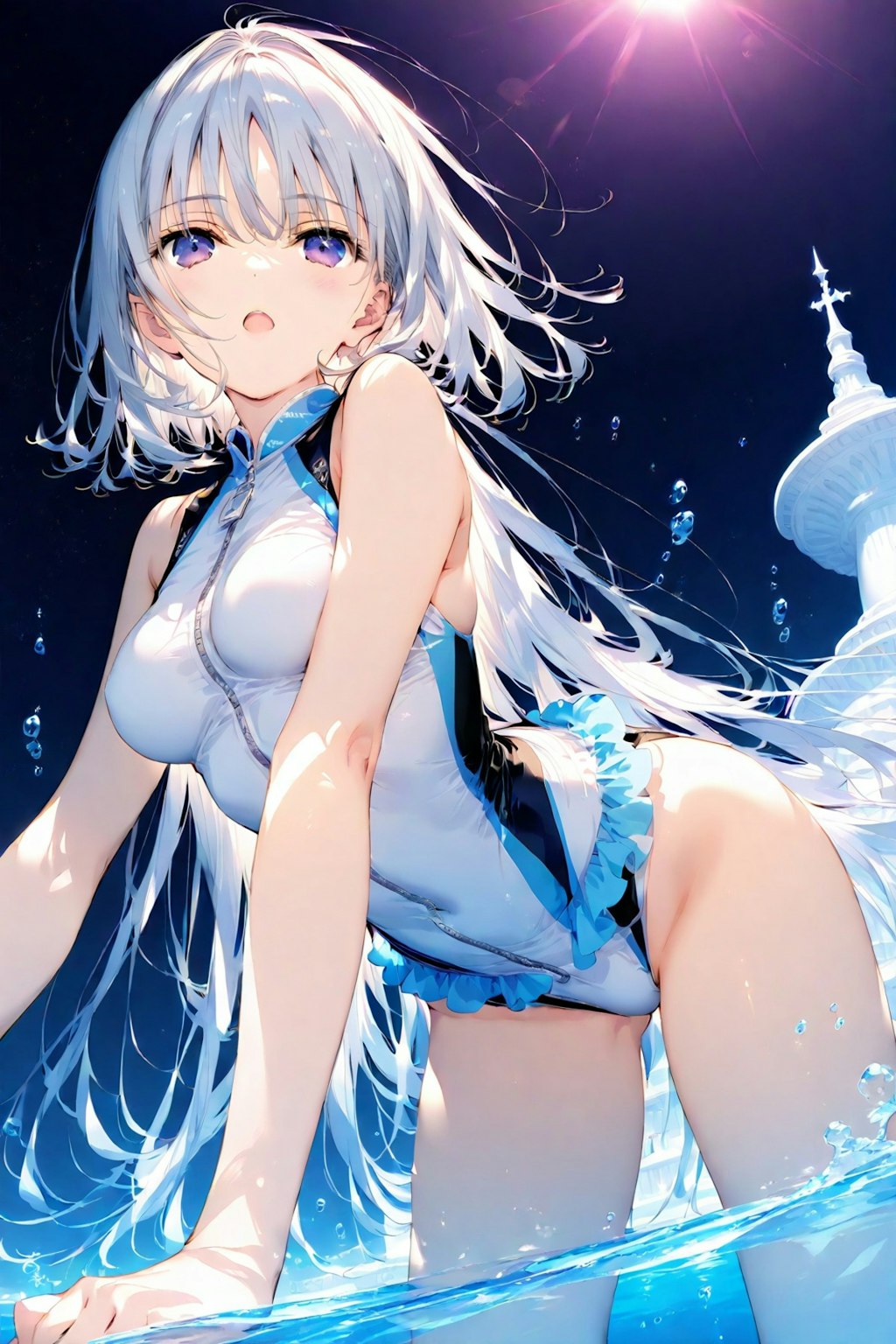 うわぁ～❤️ここがプール施設なんて思わなかったわ❗️この水着もプロの水泳選手が着用してそうよね❤️