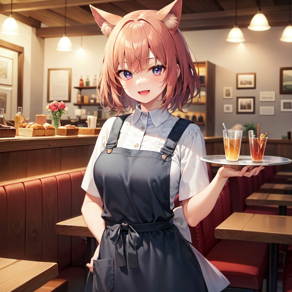 喫茶店で働く猫娘