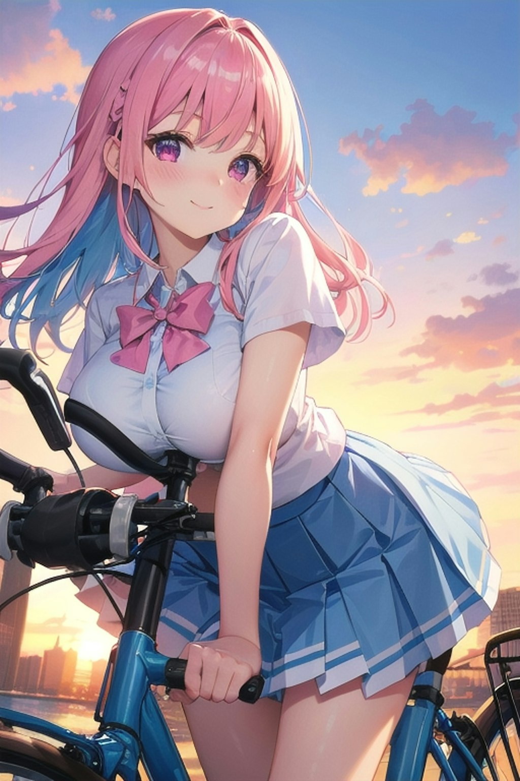 夕日の自転車大好き娘