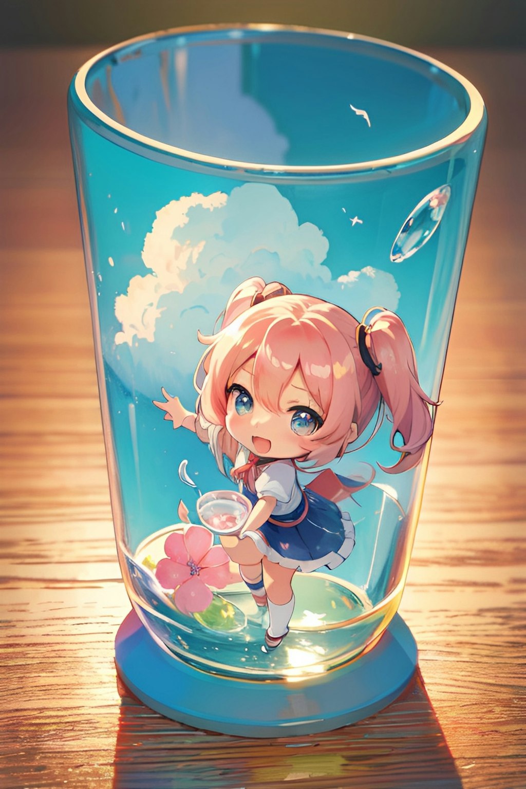 ガラスのコップの中のかわいい女の子