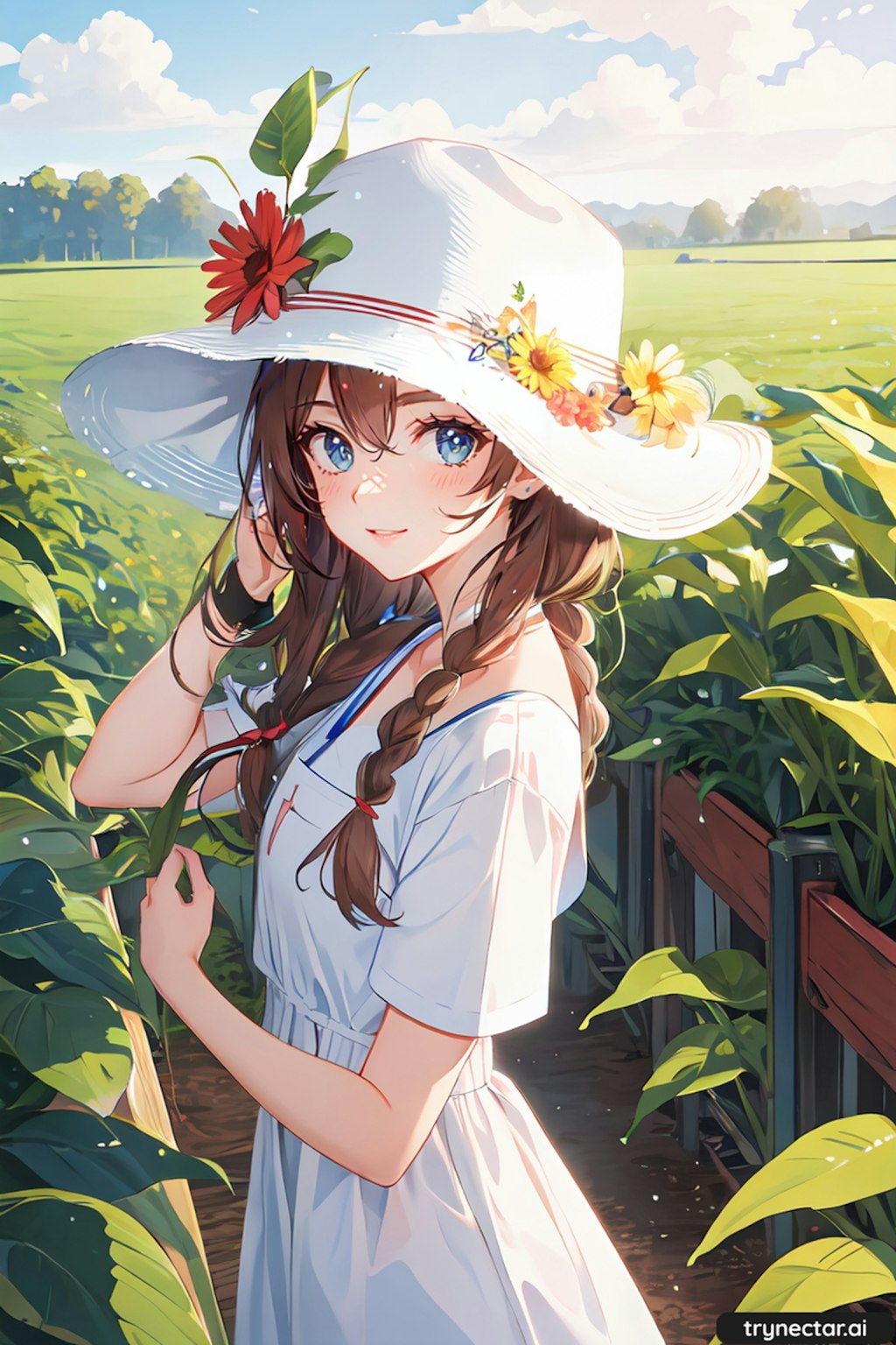 Girl in sunflower field