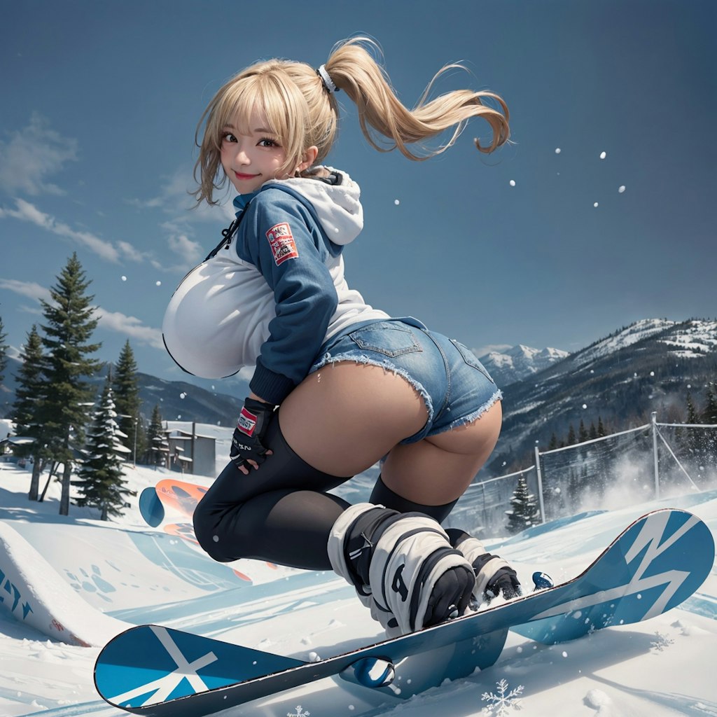 ショーパンでスノボ (Snowboarding in shorts)