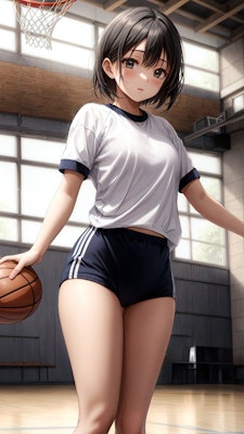 バスケットボールと体操服の女の子