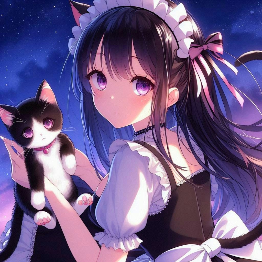 子猫とメイドな、黒髪ツインテール少女★(5枚)