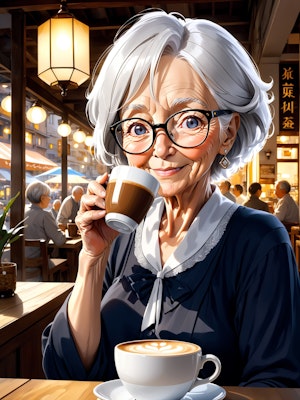 コーヒーを楽しむ老女