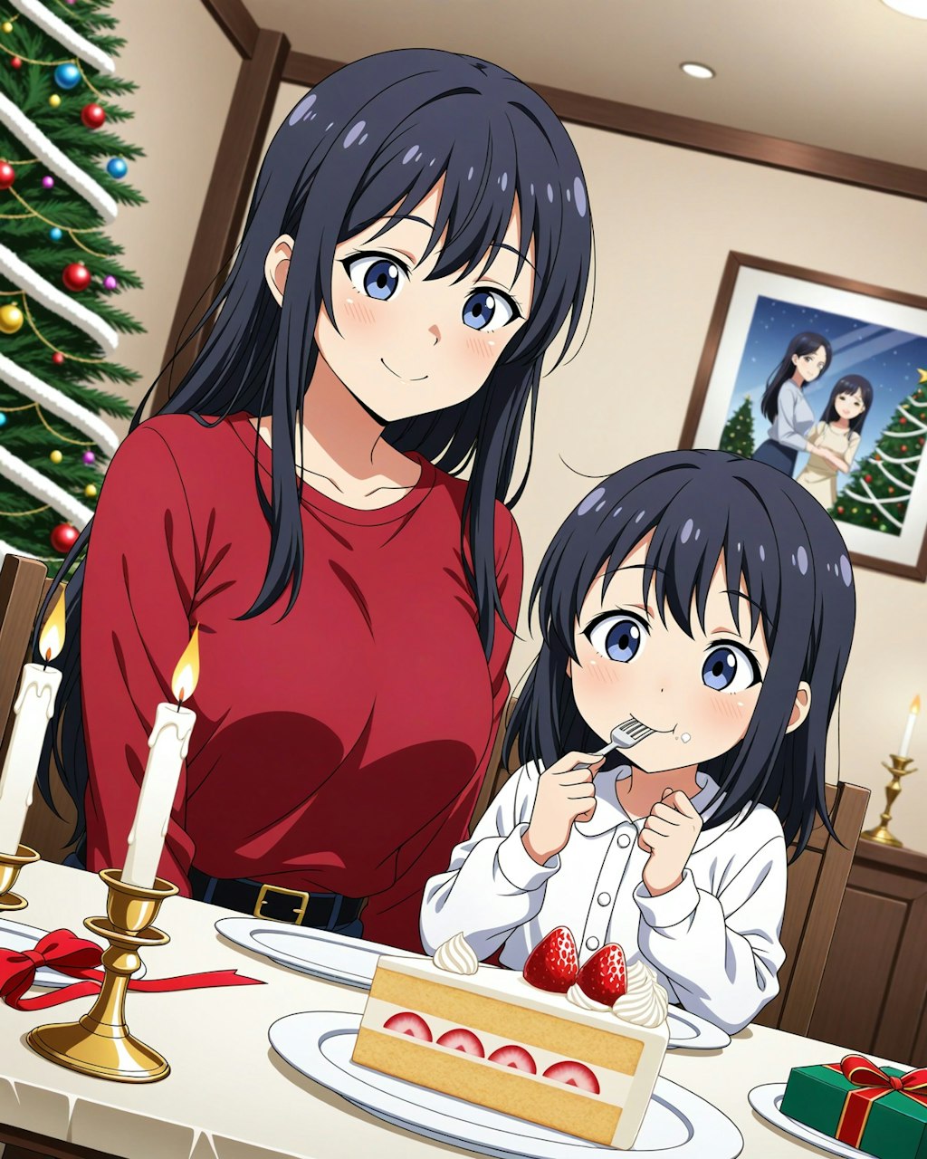 親子でケーキを食べるクリスマス