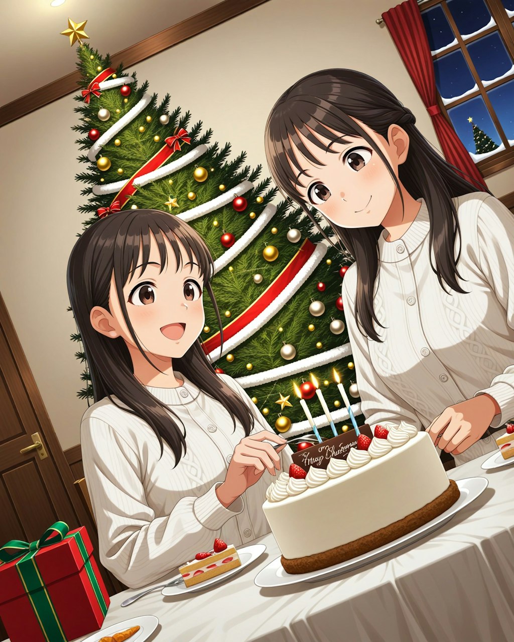 親子でケーキを食べるクリスマス