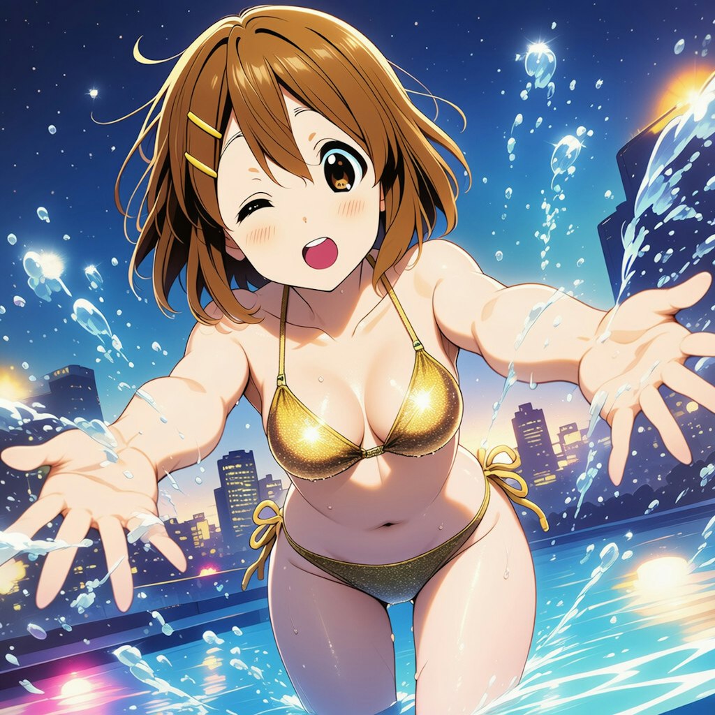 水をかける唯ちゃん