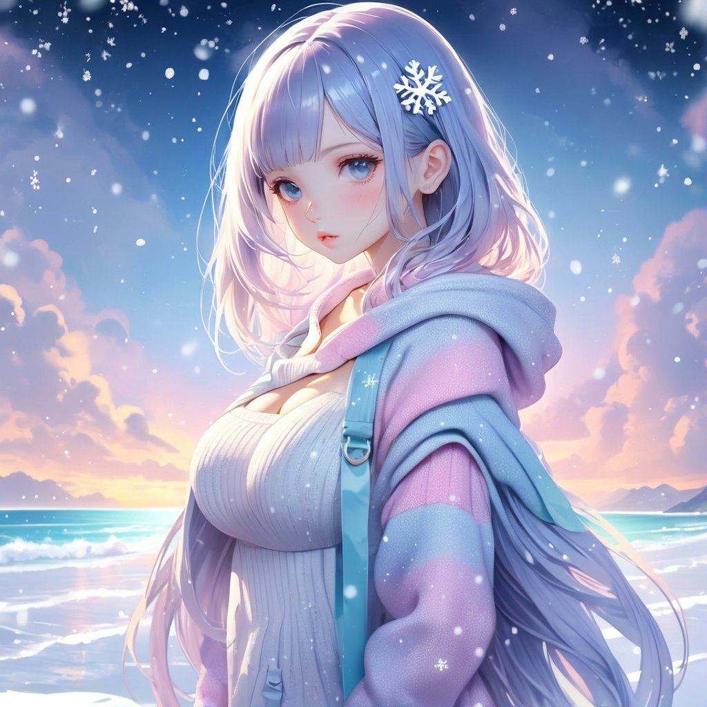 夕暮れ 初雪 一人旅 loli | chichi-pui（ちちぷい）AIイラスト専用の