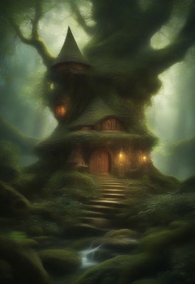 a misterious house in a forest